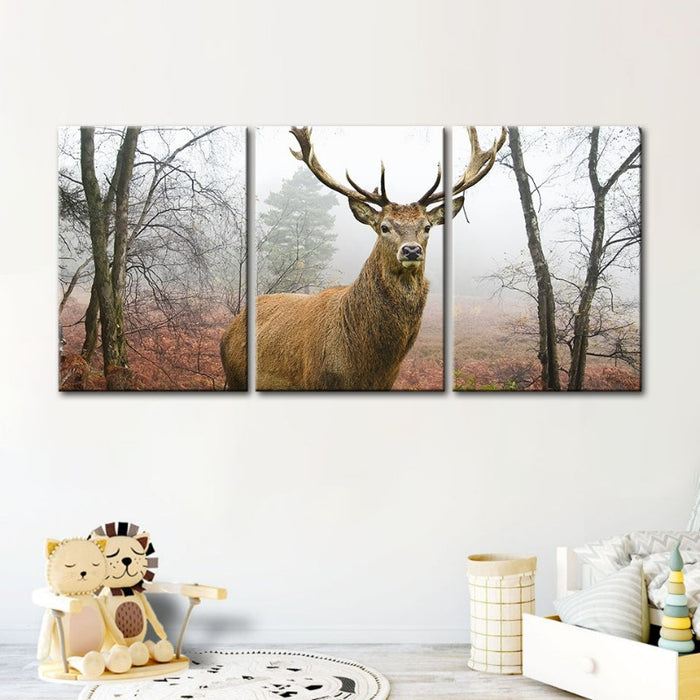 Misty Fall Deer-Canvas Wall Art Painting 3 Pieces