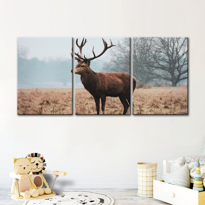 Regal Deer In The Plains-Canvas Wall Art Painting 3 Pieces