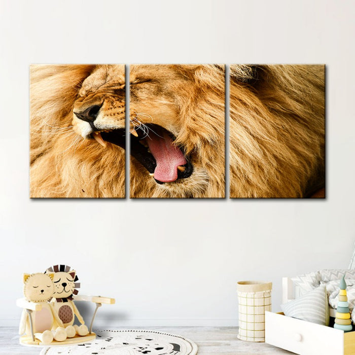 Enraged Lion's Roar-Canvas Wall Art Painting 3 Pieces
