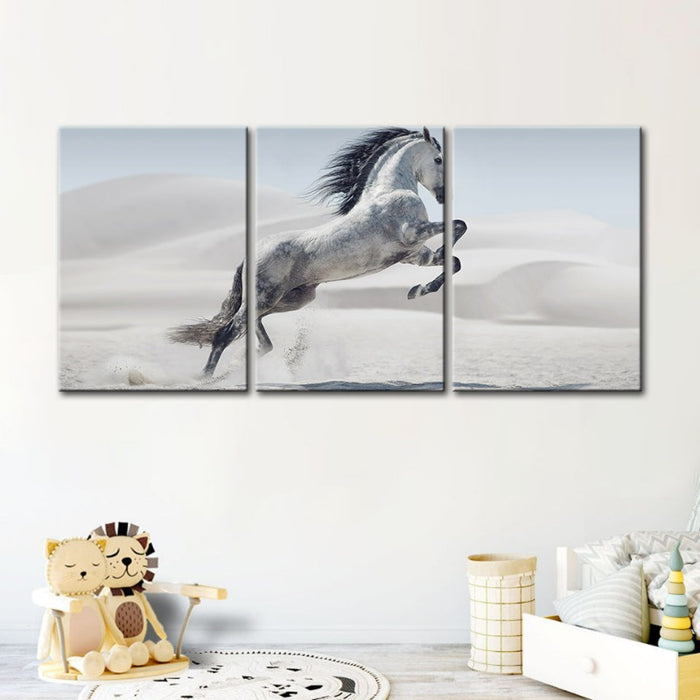 Jumping White Horse-Canvas Wall Art Painting 3 Pieces