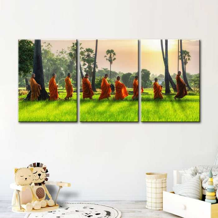 Relaxing Monks-Canvas Wall Art Painting 3 Pieces