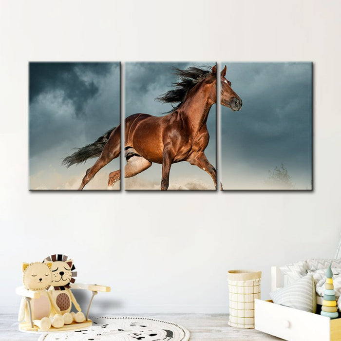 Brown Horse in Desert - Canvas Wall Art Painting 3 Pieces