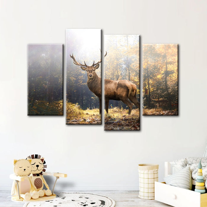 4 Piece Majestic Deer in the Woods - Canvas Wall Art Painting