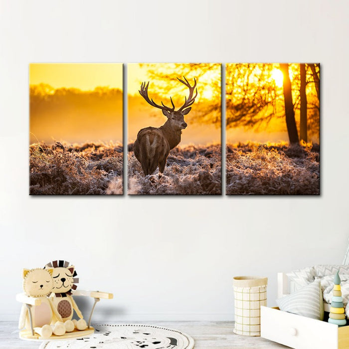 Winter Deer At Dawn-Canvas Wall Art Painting 3 Pieces