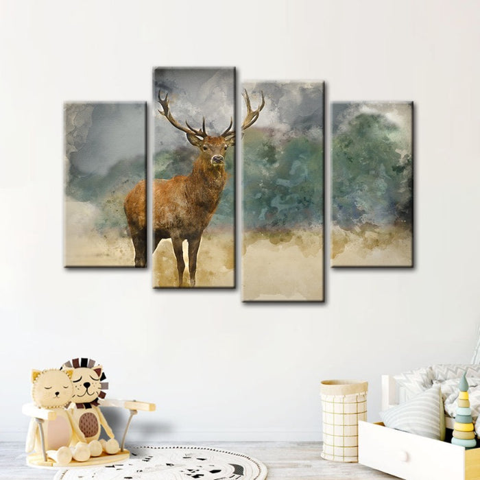 4 Piece Watercolor Plains Deer - Canvas Wall Art Painting