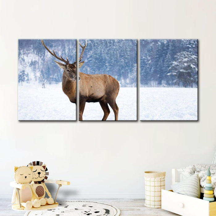 Snowy Landscape Deer-Canvas Wall Art Painting 3 Pieces
