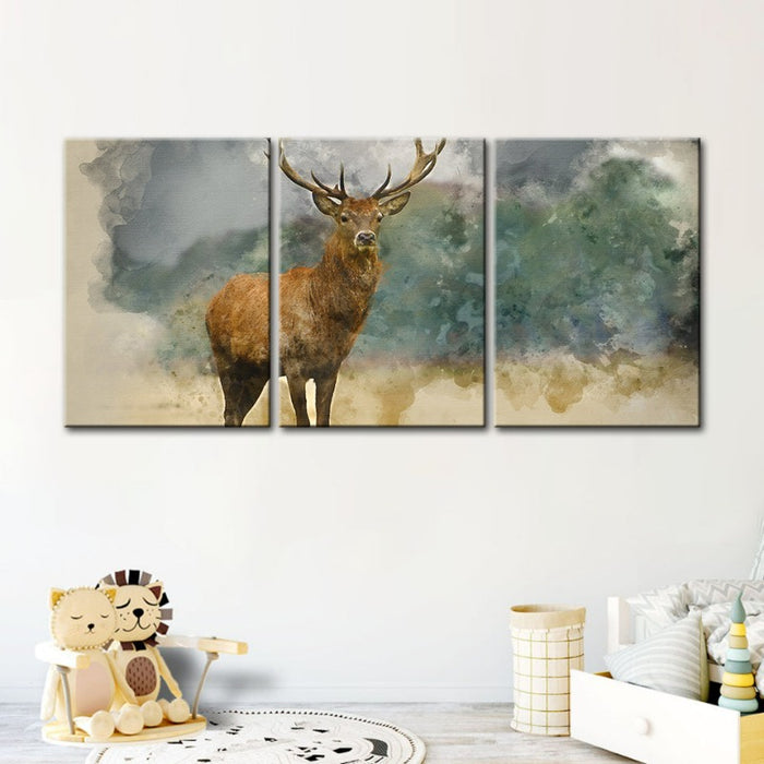 Watercolor Plains Deer-Canvas Wall Art Painting 3 Pieces