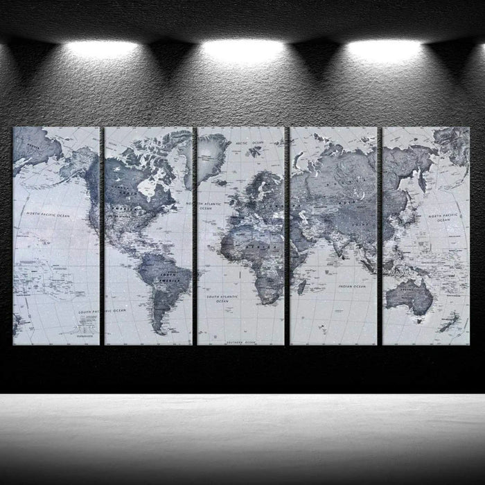 Set Of 5 World Map Decorative  Canvas