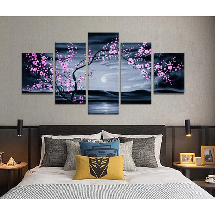Set Of 5 Purple Blossom Wall Art Painting