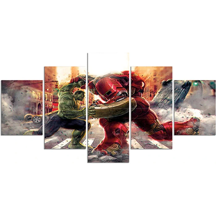 5 Pieces Hulk Vs Iron Man Canvas Painting