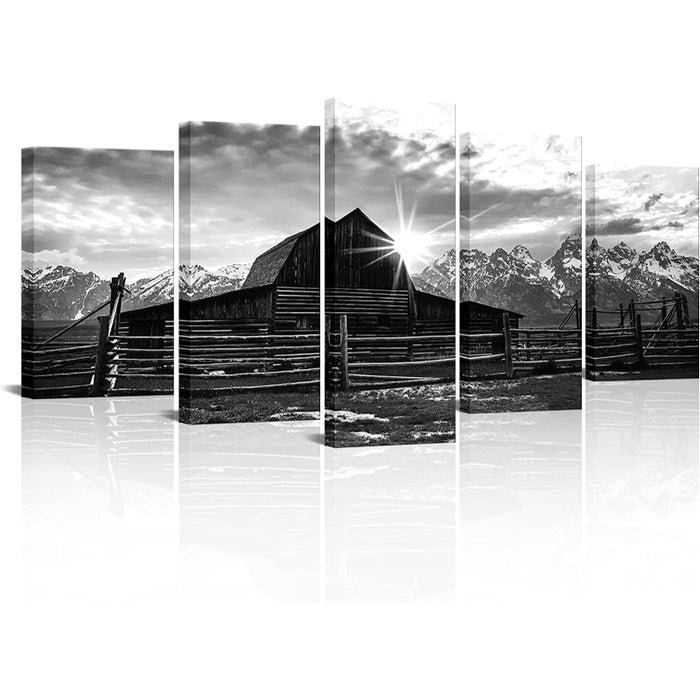 Set Of 5 Black And White Alps Wall Art Painting