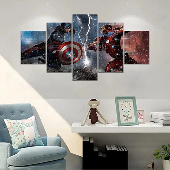 5 Pieces Captain America Vs Iron Man Canvas Painting