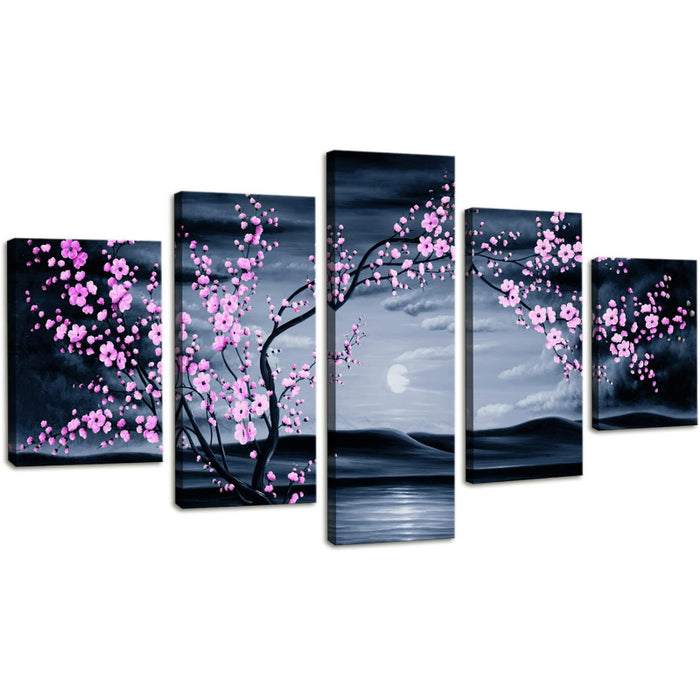 Set Of 5 Purple Blossom Wall Art Painting