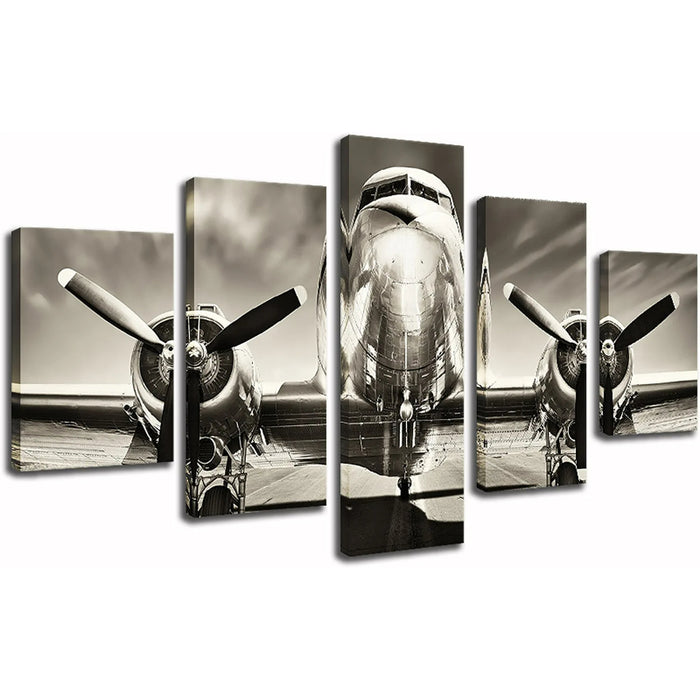 Set of 5 Vintage Airplane Art Canvas