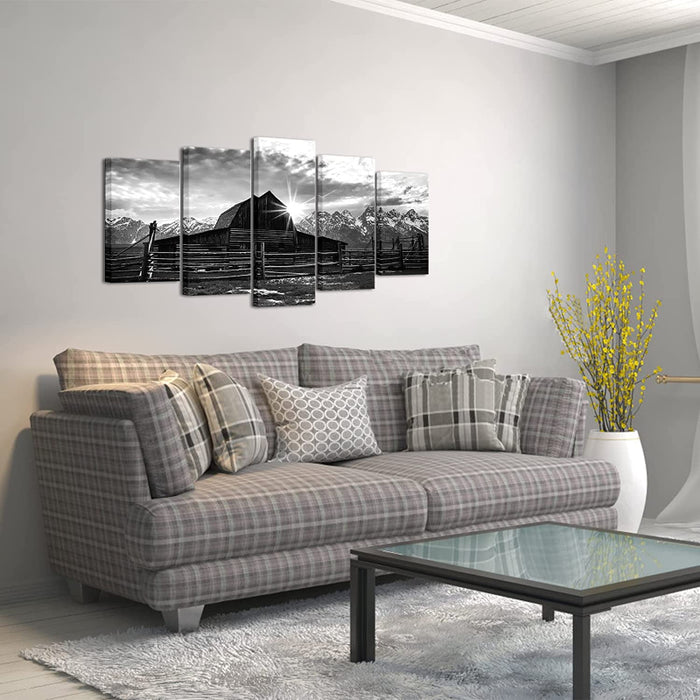 Set Of 5 Black And White Alps Wall Art Painting