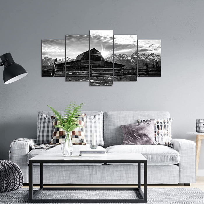 Set Of 5 Black And White Alps Wall Art Painting