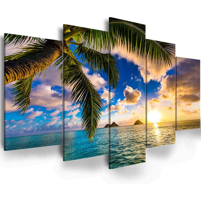 5 Piece Beach Sunset Canvas Wall Art Paintings