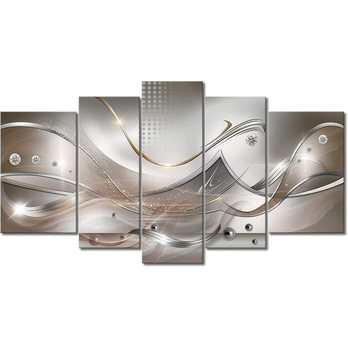 Set Of 5 Wavy Canvas Wall Art Painting