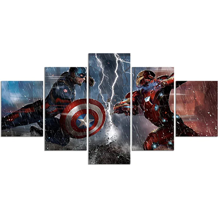 5 Pieces Captain America Vs Iron Man Canvas Painting