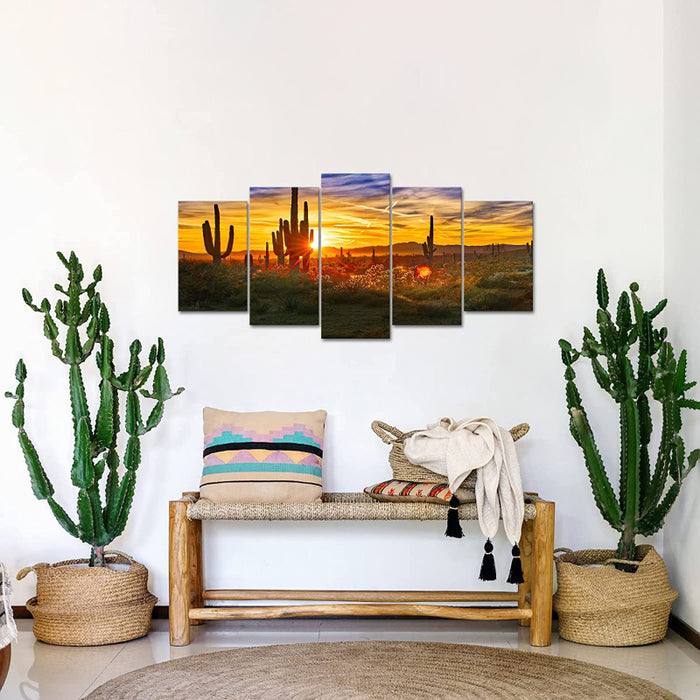 Set Of 5 Desert Sunset Wall Art Painting