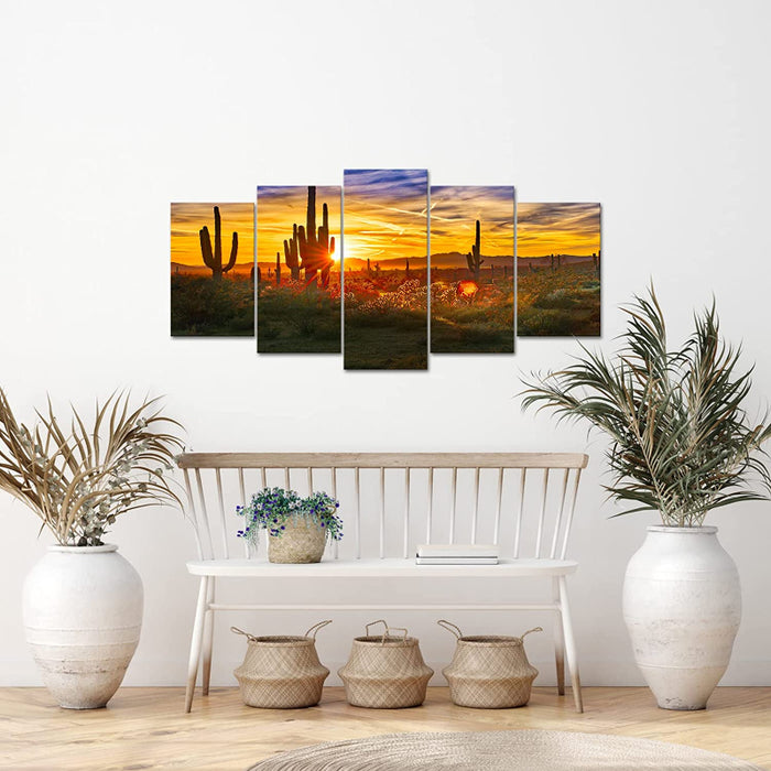 Set Of 5 Desert Sunset Wall Art Painting