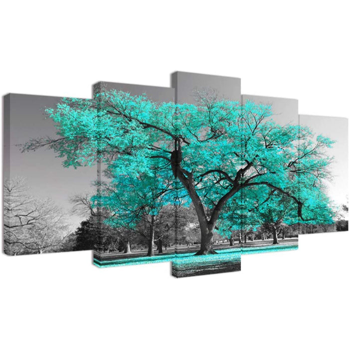 5 Piece Teal Green Canvas Wall Art Painting