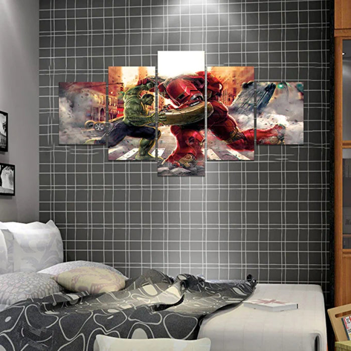 5 Pieces Hulk Vs Iron Man Canvas Painting