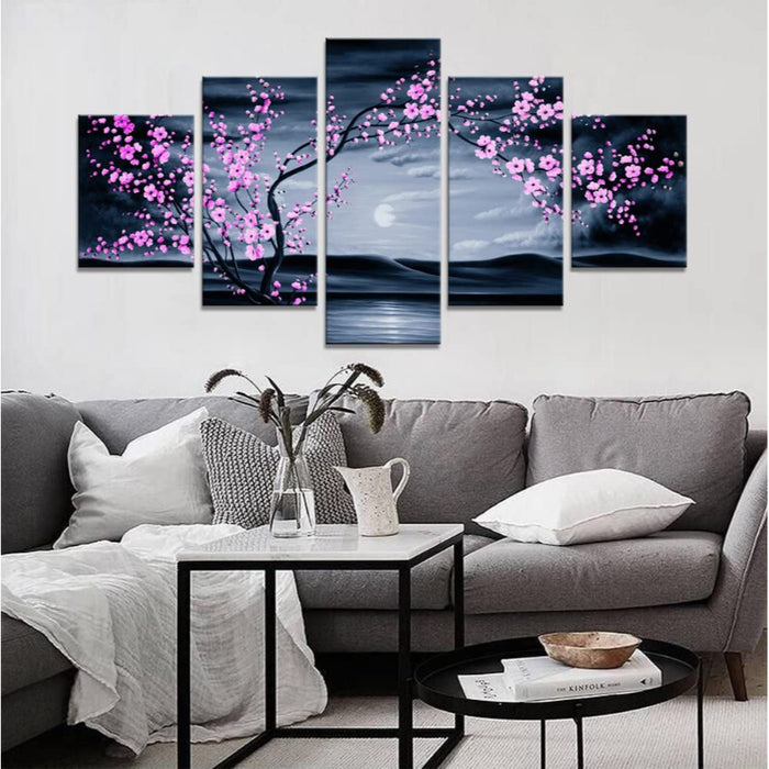 Set Of 5 Purple Blossom Wall Art Painting