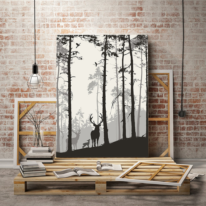 Silhouette Deer Family - Canvas Wall Art Painting