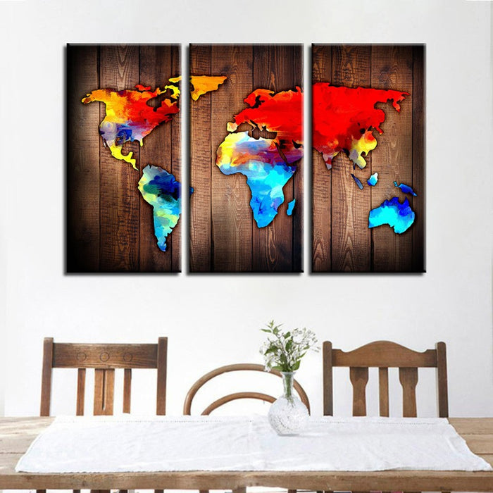 Beautiful Volcanic World Map-Canvas Wall Art Painting 3 Pieces