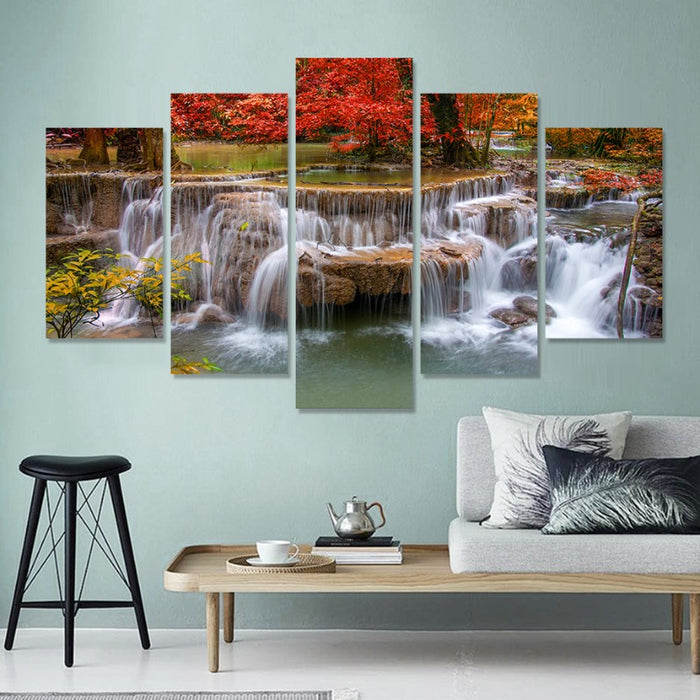 5 Piece Beautiful Waterfall Landscape - Canvas Wall Art Painting