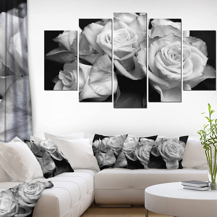 Set Of 5 Black Rose Wall Art Painting