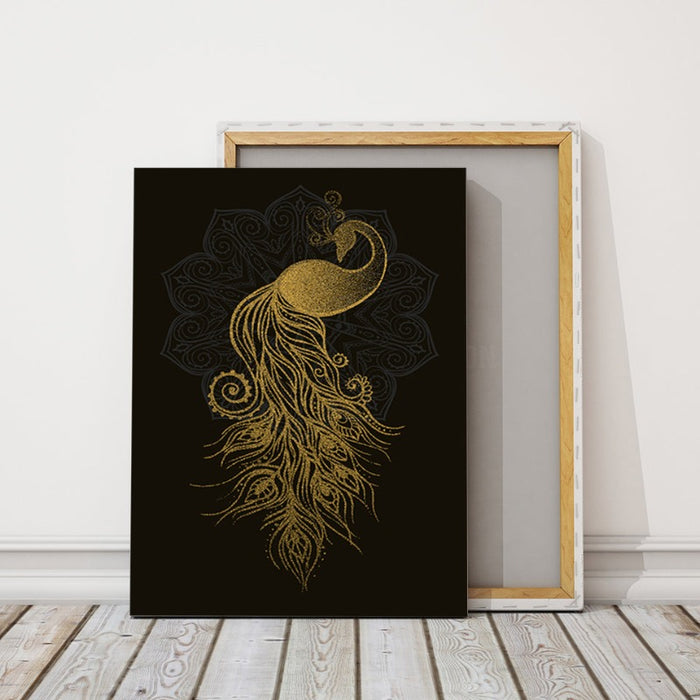 Abstract Golden Mandala Peacock - Canvas Wall Art Painting