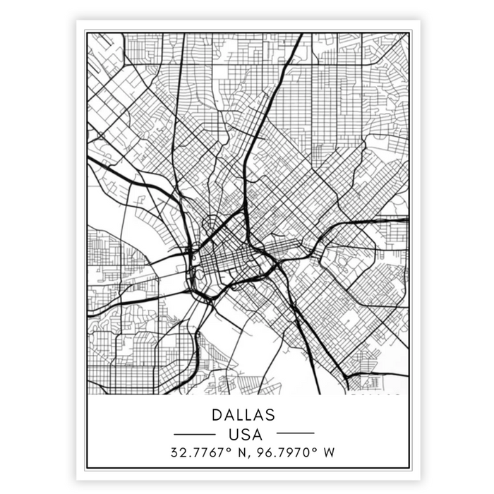 Dallas City Map - Canvas Wall Art Painting