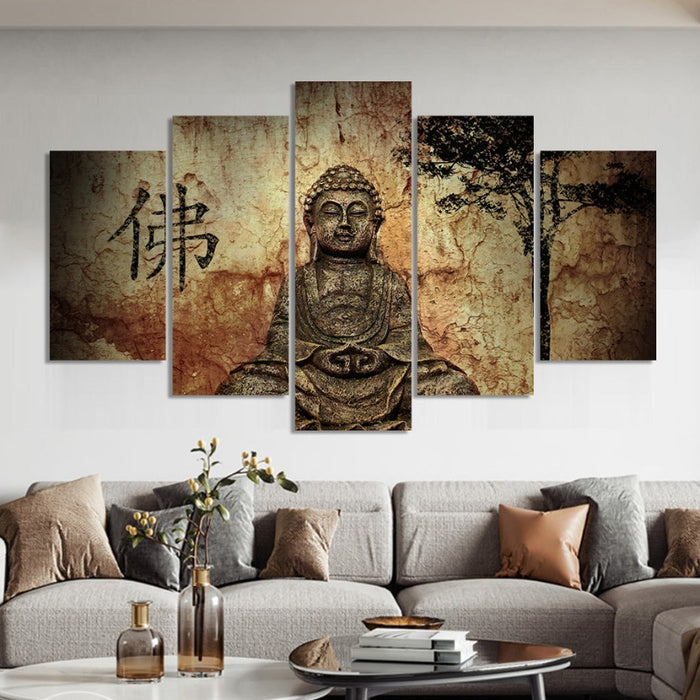 5 Piece Abstract Vintage Lord Buddha - Canvas Wall Art Painting