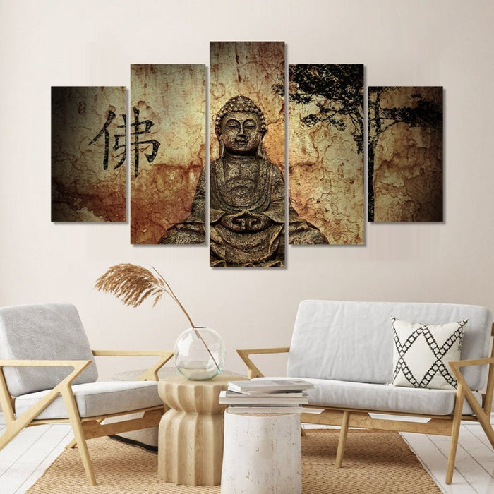 5 Piece Abstract Vintage Lord Buddha - Canvas Wall Art Painting
