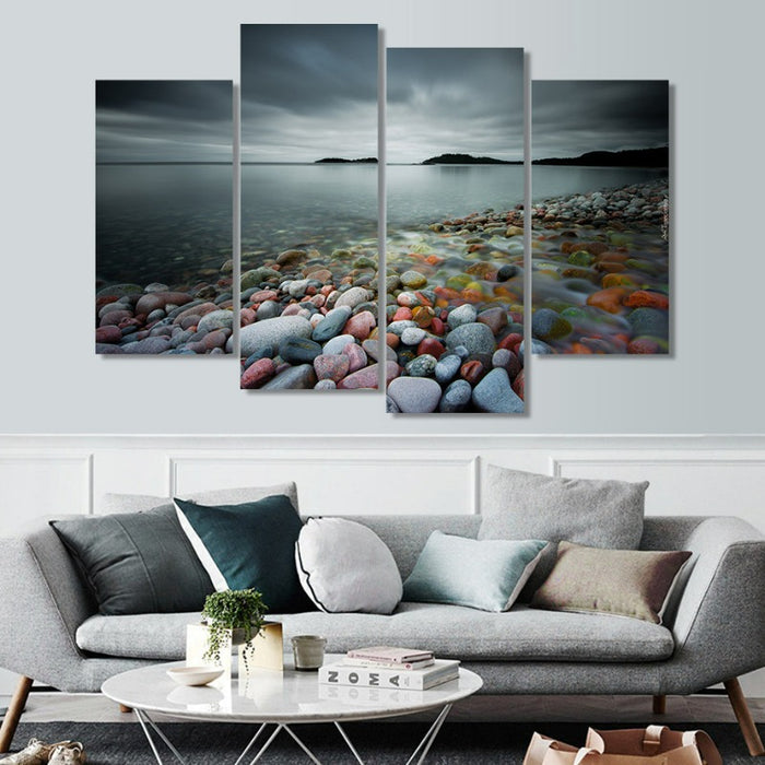 Abstract Modern Sea Stones Landscape-Canvas Wall Art Painting 4 Pieces