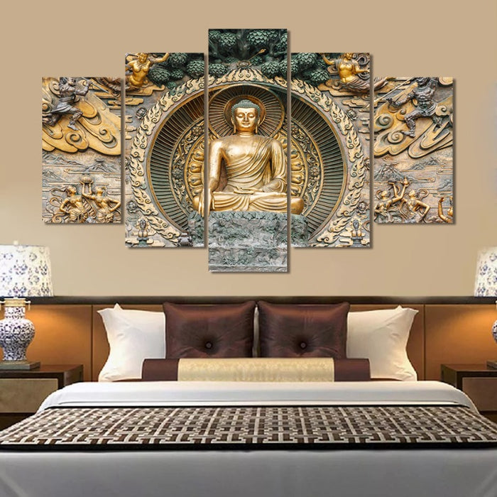 5 Piece Abstract Lingshan Buddha Statue - Canvas Wall Art Painting