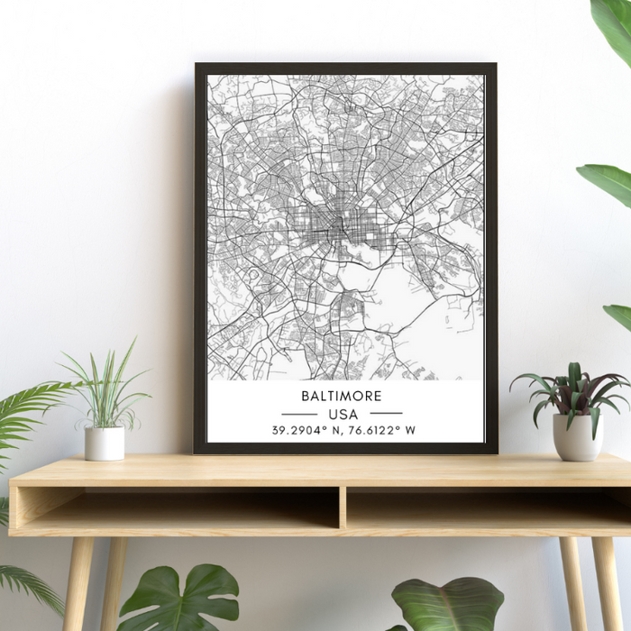 Baltimore City Map - Canvas Wall Art Painting