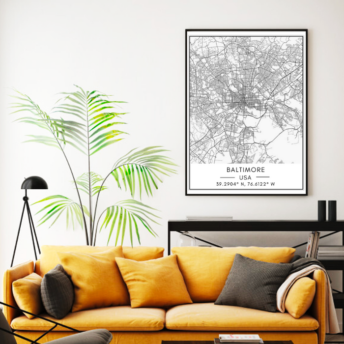 Baltimore City Map - Canvas Wall Art Painting