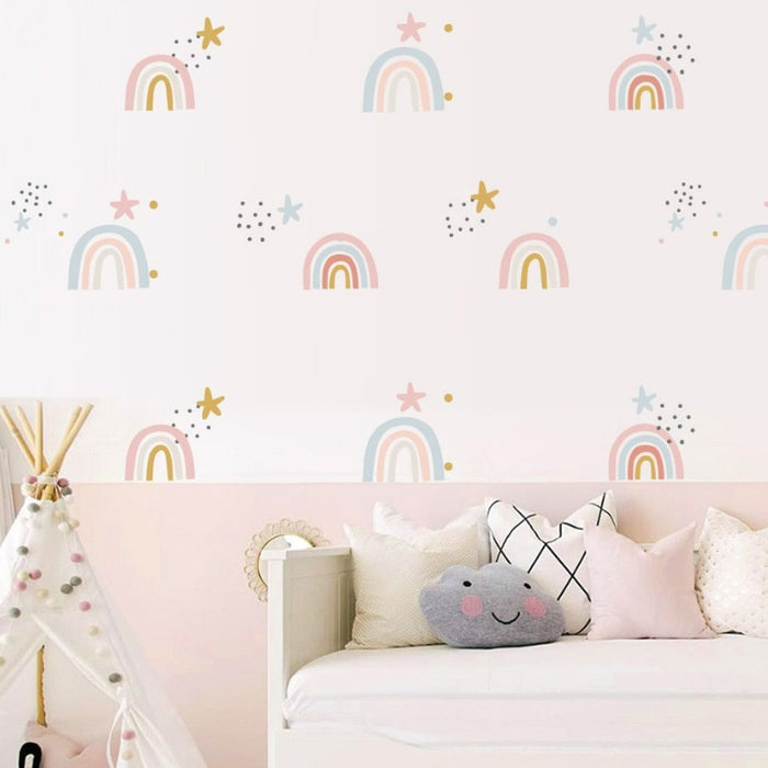 Bohemia Pink Rainbows & Stars Stickers - Removable Wall Decor 20pc