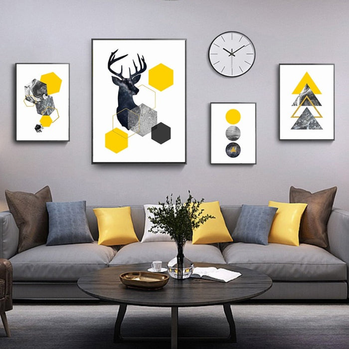 Abstract Geometric Yellow Marble Triangles - Canvas Wall Art Print