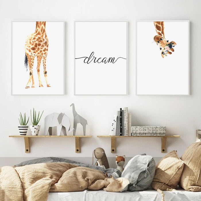 Cute Giraffe Dream Watercolor - Canvas Wall Art Print