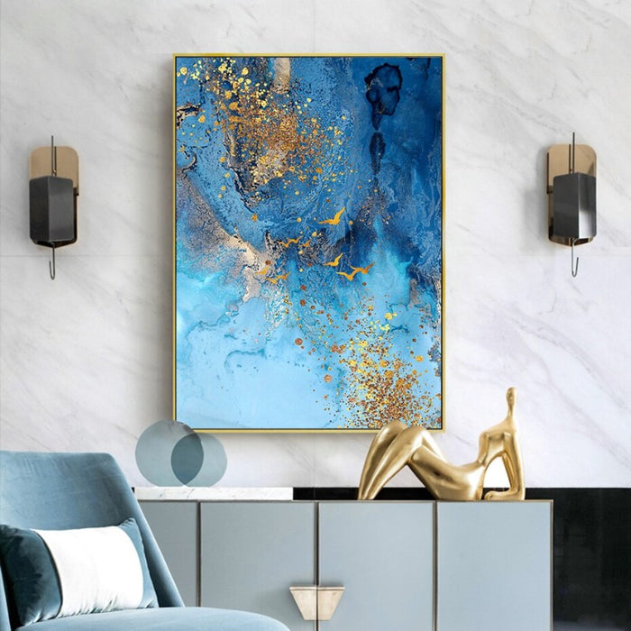 Abstract Gold Blue Marble Texture - Canvas Wall Art Print