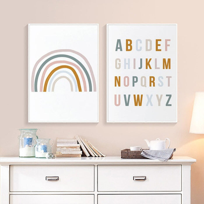 Cute Rainbow Nursery Alphabet - Canvas Wall Art Print