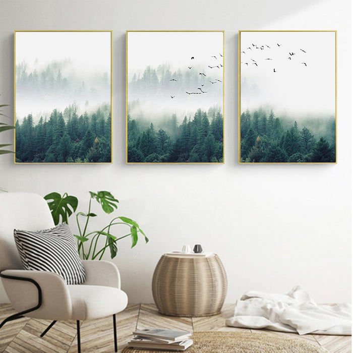 Nordic Fog Forest Landscape - Canvas Wall Art Print