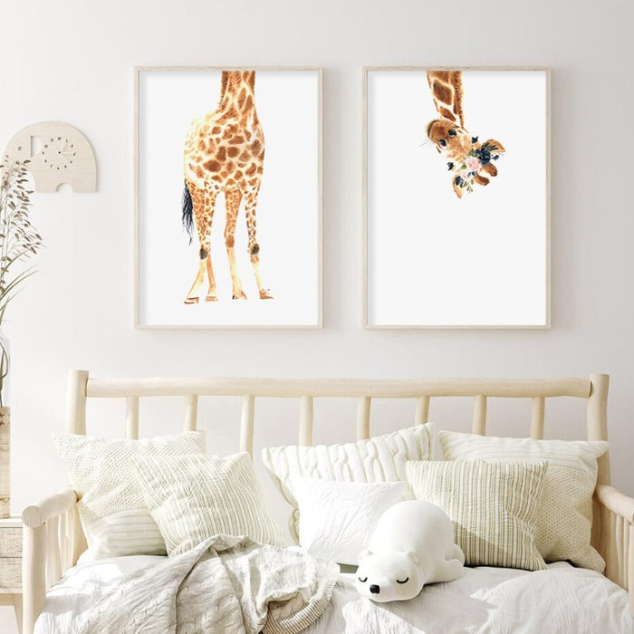 Cute Giraffe Dream Watercolor - Canvas Wall Art Print