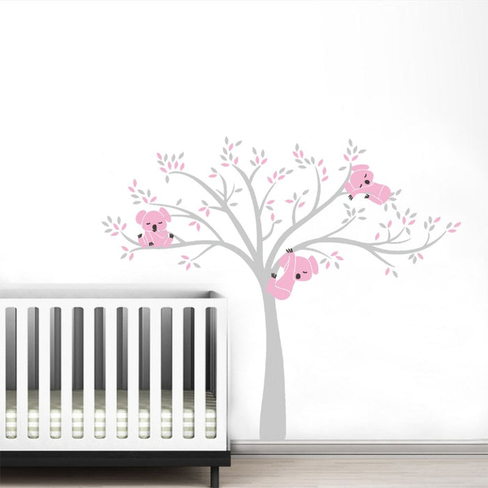 Koala Family on White Tree Branch - Removable Wall Decal