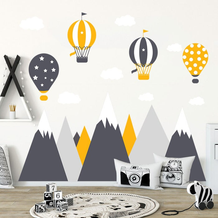 Large Mountains Hot Air Balloons - Removable Wall Decal