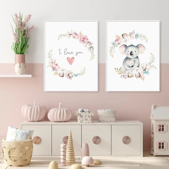 Loving Koala Mother & Baby Garland - Canvas Wall Art Print